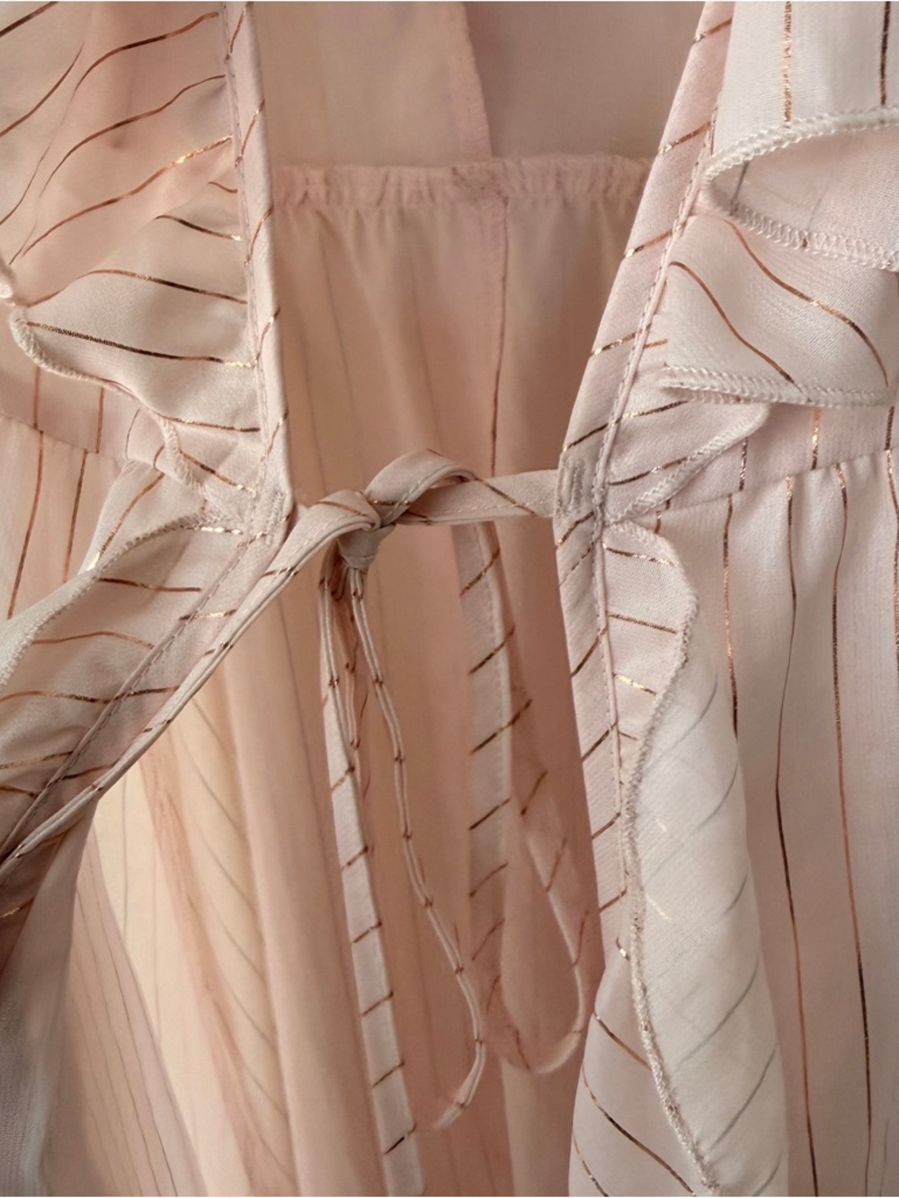Victoria’s Secret Blush Pink Sheer Ruffle Robe Stripe Tie Front Coquette Fairy S - Picture 6 of 15